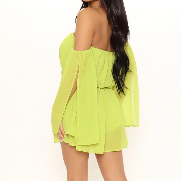 FASHION NOVA green off shoulder chiffon romper - Picture 2 of 5